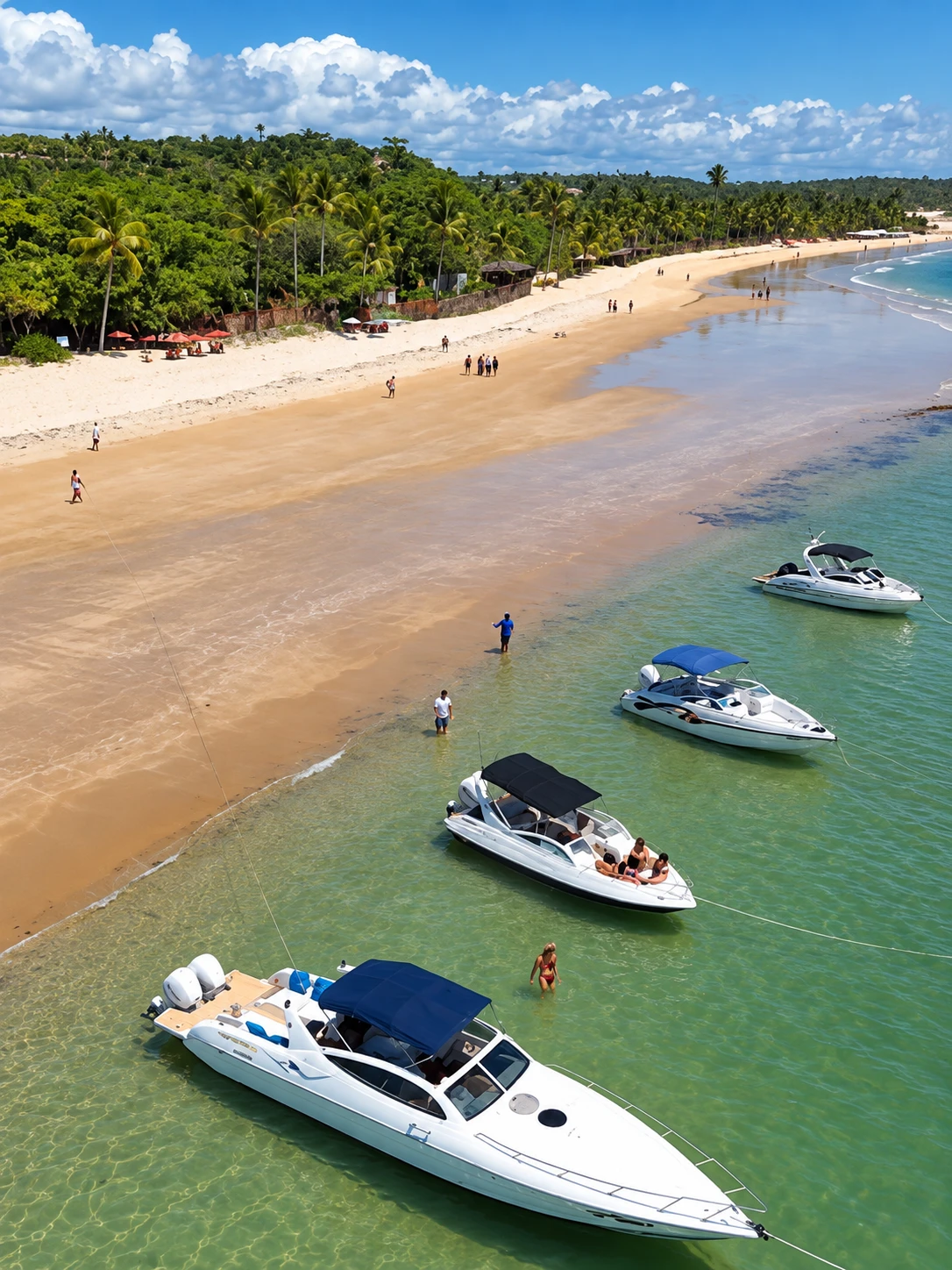 Lanchas ancoradas na praia em Trancoso